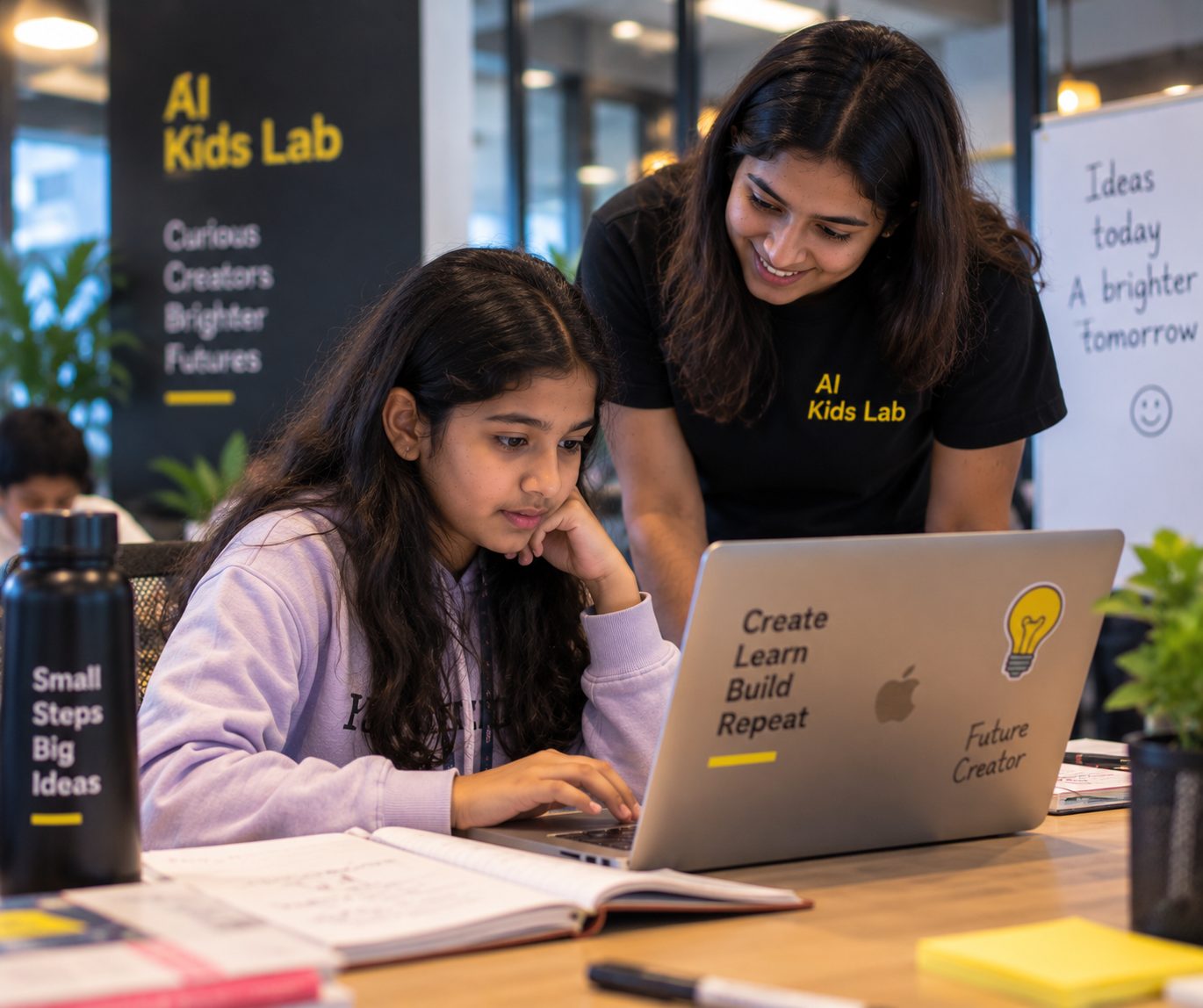 A mentor guiding a student one-on-one at AI Kids Lab