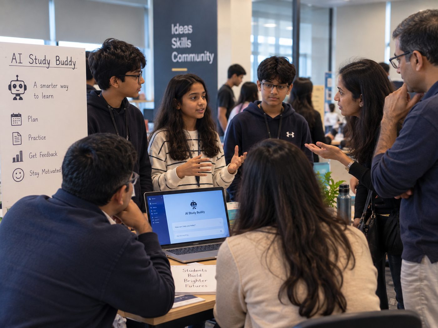 Students demoing their AI project on Showcase Day