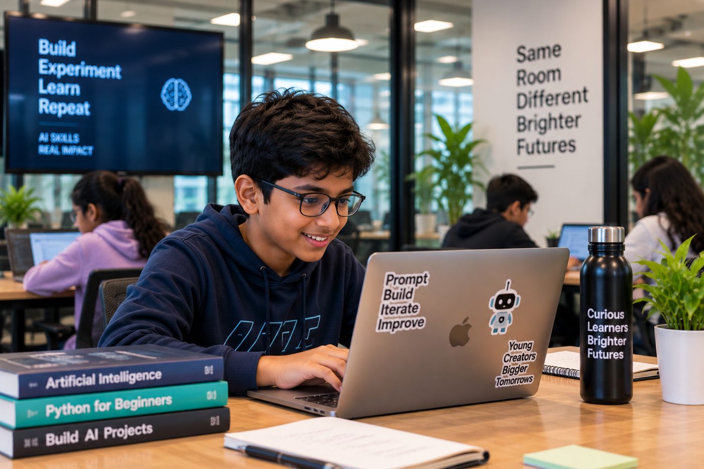 A student building an AI project on a laptop